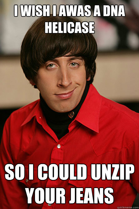 I wish i awas a dna helicase  so i could unzip your jeans  Pickup Line Scientist