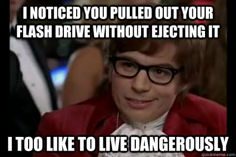 I noticed you pulled out your flash drive without ejecting it i too like to live dangerously  Dangerously - Austin Powers