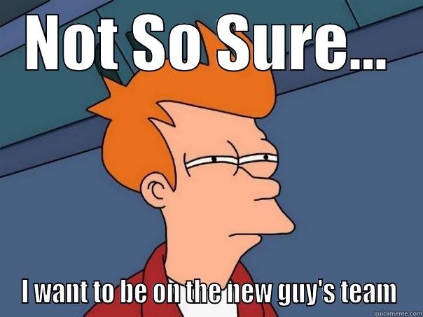NOT SO SURE... I WANT TO BE ON THE NEW GUY'S TEAM Futurama Fry