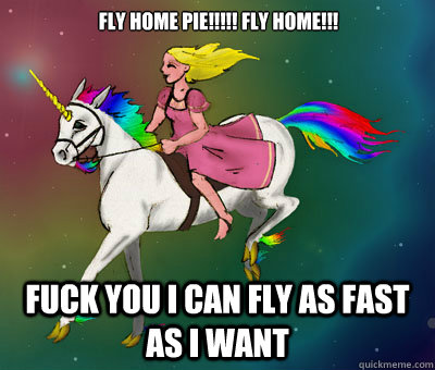 FLY HOME PIE!!!!! FLY HOME!!! Fuck you I can fly as fast as I want - FLY HOME PIE!!!!! FLY HOME!!! Fuck you I can fly as fast as I want  Flying Beast Rainbow Unicorn