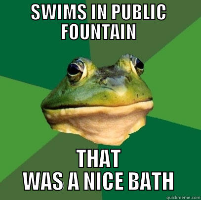 SWIMS IN PUBLIC FOUNTAIN THAT WAS A NICE BATH Foul Bachelor Frog