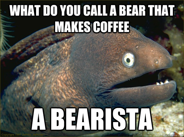 What do you call a Bear that makes coffee A Bearista   Bad Joke Eel