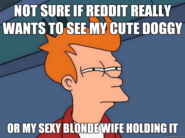 Not sure if reddit really wants to see my cute doggy Or my sexy blonde wife holding it  Futurama Fry