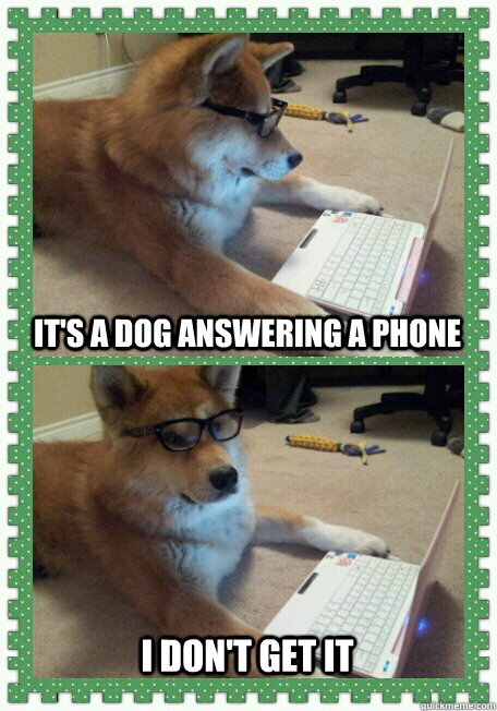 It's a Dog answering a phone I don't get it  hello