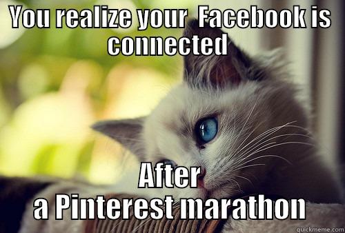 YOU REALIZE YOUR  FACEBOOK IS CONNECTED  AFTER A PINTEREST MARATHON First World Problems Cat