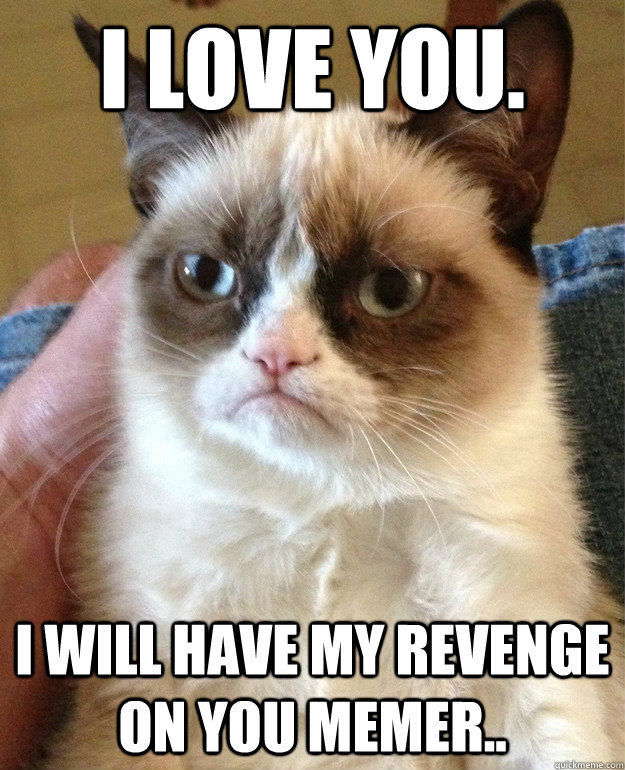 I love you. i will have my revenge on you memer..  Grumpy Cat