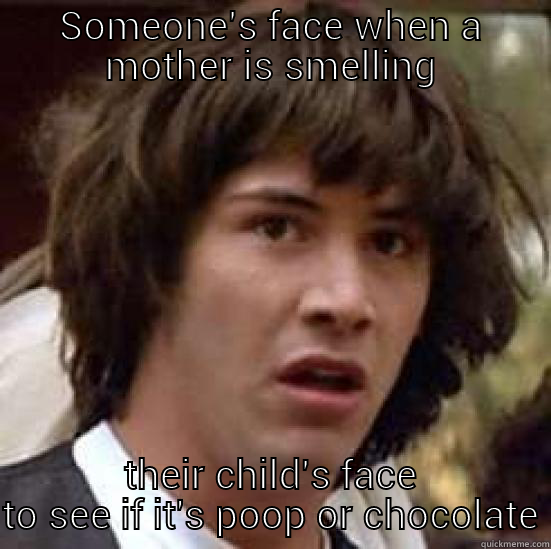 SOMEONE'S FACE WHEN A MOTHER IS SMELLING THEIR CHILD'S FACE TO SEE IF IT'S POOP OR CHOCOLATE conspiracy keanu