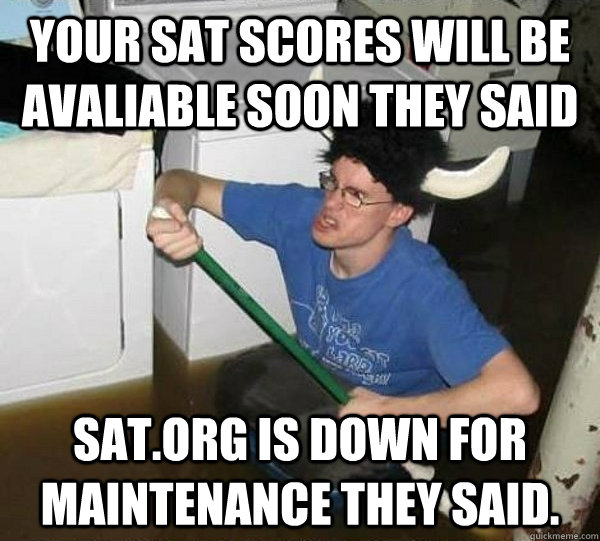 YOUR SAT SCORES WILL BE AVALIABLE SOON THEY SAID SAT.ORG IS DOWN FOR MAINTENANCE THEY SAID.  They said