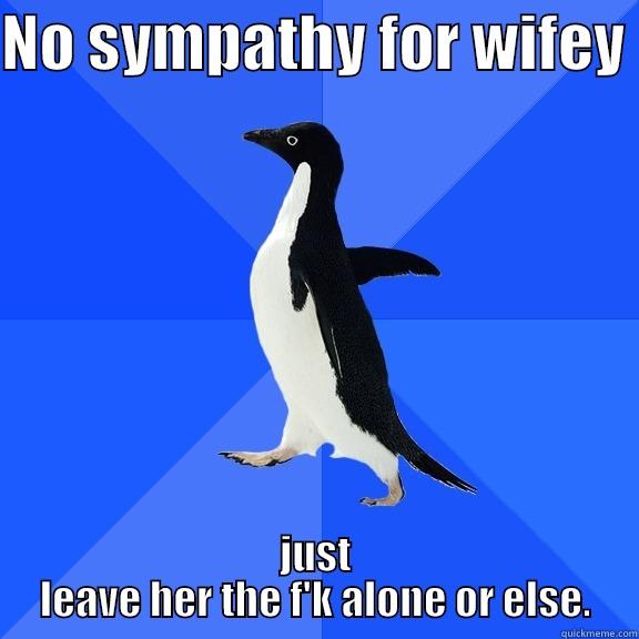 NO SYMPATHY FOR WIFEY  JUST LEAVE HER THE F'K ALONE OR ELSE. Socially Awkward Penguin