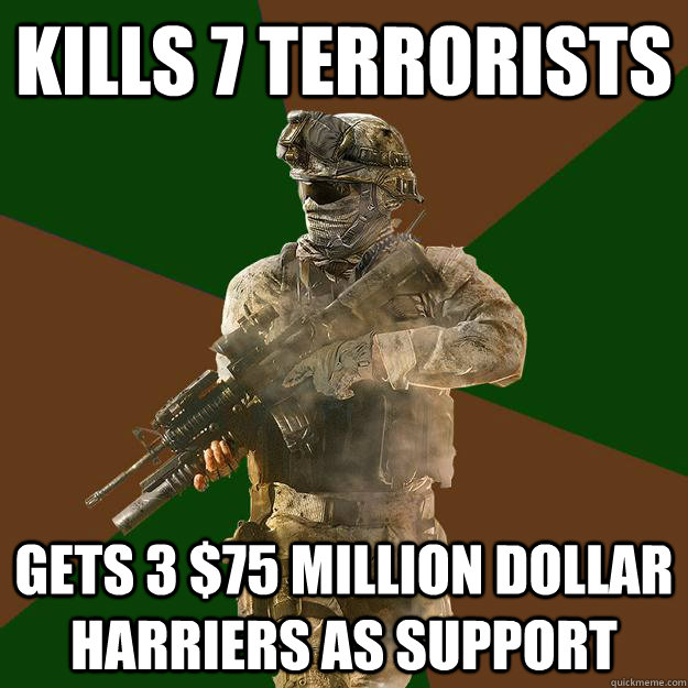 kills 7 terrorists gets 3 $75 million dollar harriers as support  Call of Duty Addict