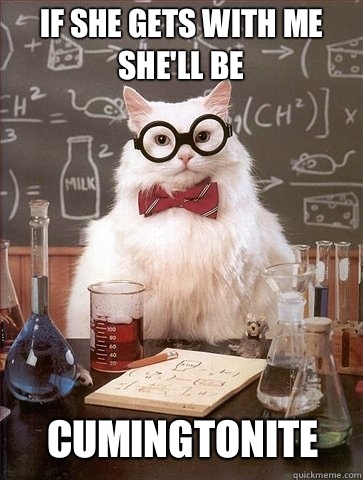 If she gets with me she'll be Cumingtonite  Chemistry Cat