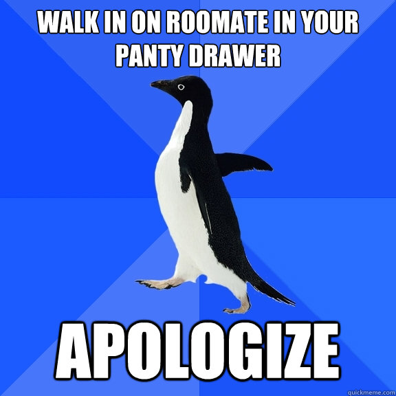 Walk in on roomate in your panty drawer Apologize
  Socially Awkward Penguin