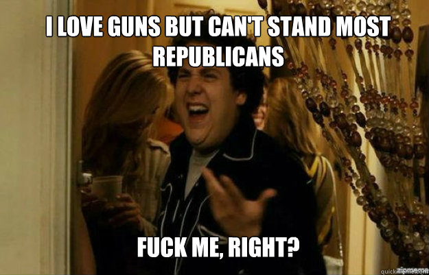 I love guns but can't stand most republicans FUCK ME, RIGHT?  fuck me right