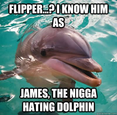flipper...? I know him as  James, the nigga hating dolphin - flipper...? I know him as  James, the nigga hating dolphin  Occupationally Awesome Dolphin
