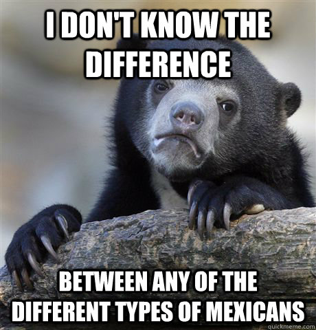 i don't know the difference between any of the different types of mexicans  Confession Bear