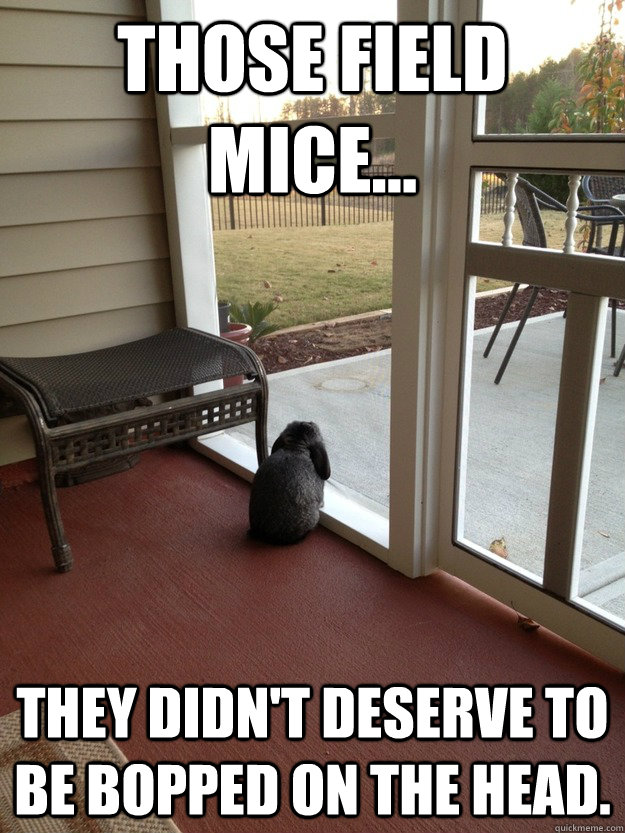 Those field mice... They didn't deserve to be bopped on the head.  Facing Reality Bunny