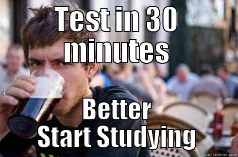 TEST IN 30 MINUTES BETTER START STUDYING Lazy College Senior