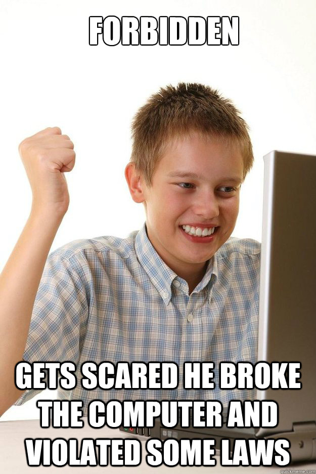 forbidden Gets scared he broke the computer and violated some laws  first time internet kid