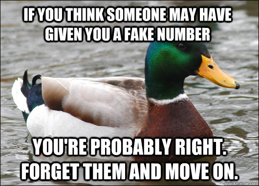 If you think someone may have given you a fake number you're probably right. forget them and move on.  Actual Advice Mallard