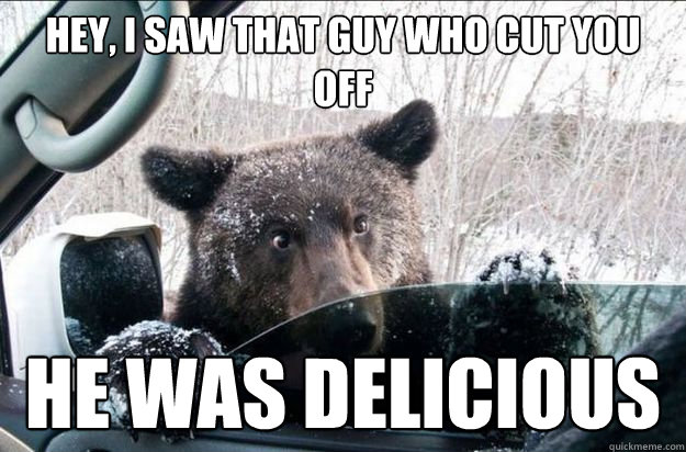 Hey, i saw that guy who cut you off He was delicious  
