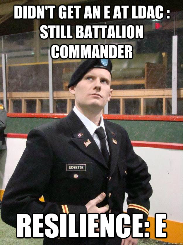 Didn't get an e at ldac : Still battalion commander Resilience: E - Didn't get an e at ldac : Still battalion commander Resilience: E  Model Cadet