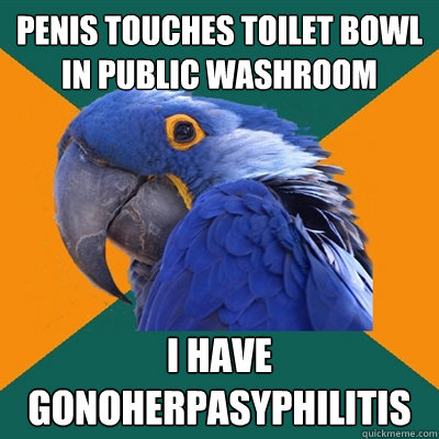 Penis touches toilet bowl in public washroom i have gonoherpasyphilitis  Paranoid Parrot
