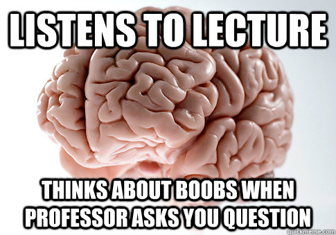 Listens to Lecture  Thinks about boobs when Professor Asks you Question  Scumbag Brain