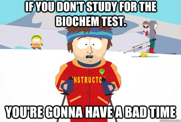 If you don't study for the Biochem test. You're gonna have a bad time  Super Cool Ski Instructor