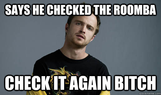 says he checked the roomba check it again bitch  Scumbag Jesse Pinkman