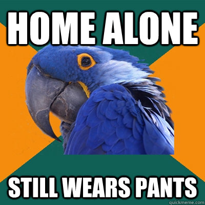 Home alone Still wears pants  Paranoid Parrot