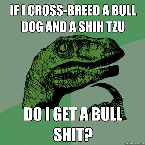 If I cross-breed a bull dog and a shih tzu Do I get a bull shit?  Philosoraptor
