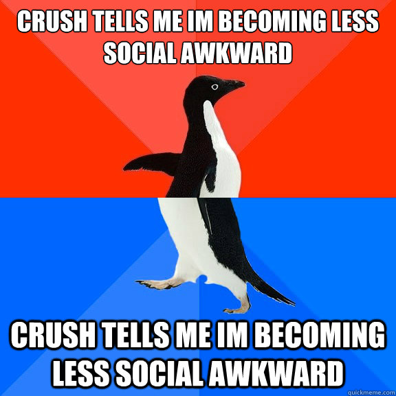 crush tells me im becoming less social awkward crush tells me im becoming less social awkward  Socially Awesome Awkward Penguin