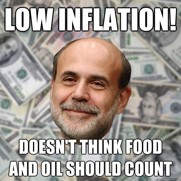 Low inflation! Doesn't think food and oil should count - Low inflation! Doesn't think food and oil should count  Ben Bernanke