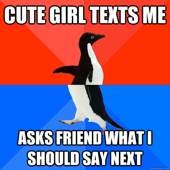 Cute girl texts me Asks friend what I should say next - Cute girl texts me Asks friend what I should say next  socially awkward penguin socially awesome penguin