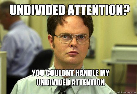 Undivided Attention? you couldnt handle my undivided attention
  Schrute