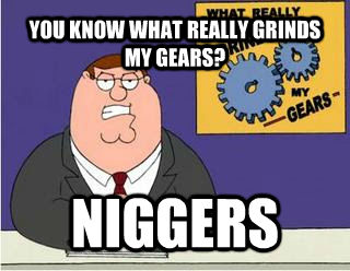 YOU KNOW WHAT REALLY GRINDS MY GEARS? NIGGERS - YOU KNOW WHAT REALLY GRINDS MY GEARS? NIGGERS  Peters Grind
