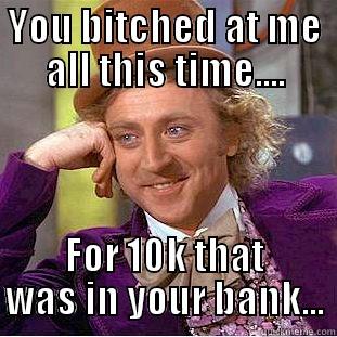 YOU BITCHED AT ME ALL THIS TIME.... FOR 10K THAT WAS IN YOUR BANK... Condescending Wonka