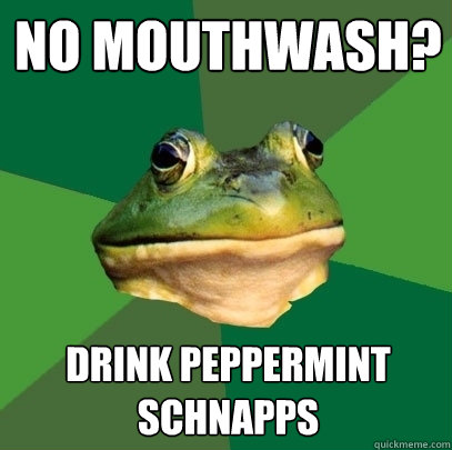 No mouthwash? Drink Peppermint Schnapps   Foul Bachelor Frog