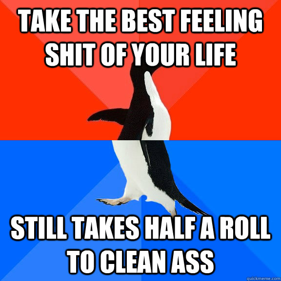 TAKE THE BEST FEELING SHIT OF YOUR LIFE STILL TAKES HALF A ROLL TO CLEAN ASS  Socially Awesome Awkward Penguin