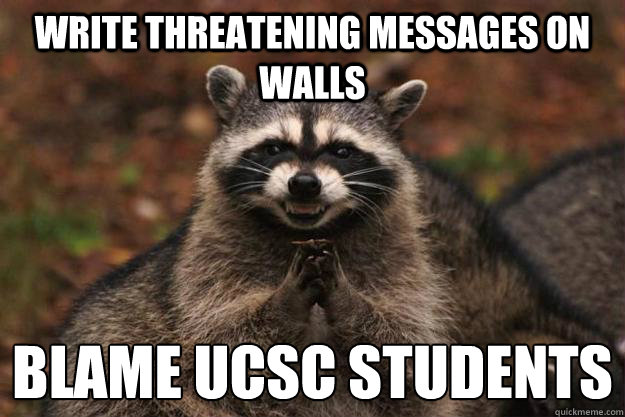 write threatening messages on walls blame ucsc students  Evil Plotting Raccoon