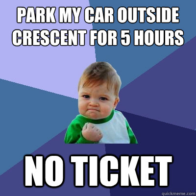 Park my car outside Crescent for 5 hours No Ticket  Success Kid
