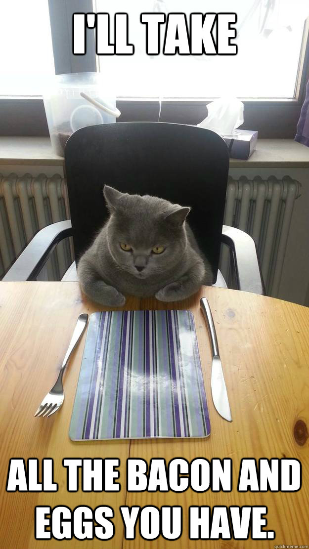 Give me all the bacon and eggs you have Cat Swanson quickmeme