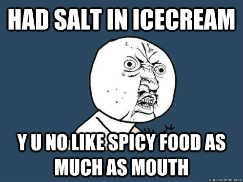 had salt in icecream y u no like spicy food as much as mouth  Y U No