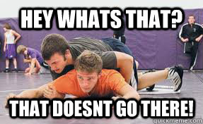 hey whats that? that doesnt go there!  gay or highschool wrestling