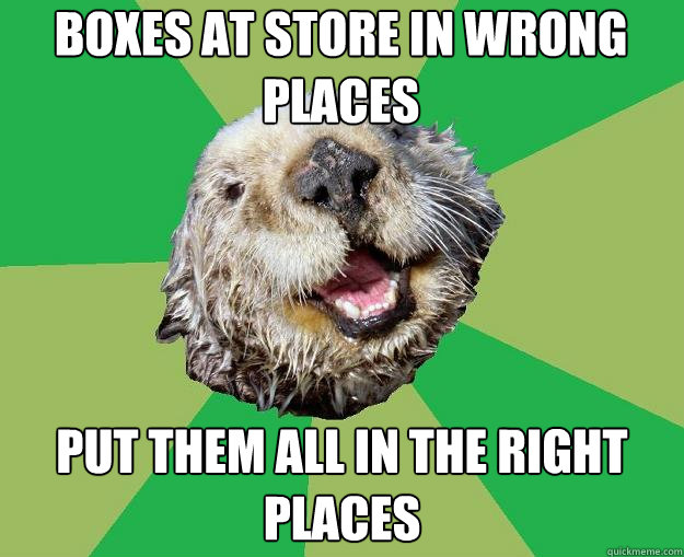 boxes at store in wrong places put them all in the right places  OCD Otter