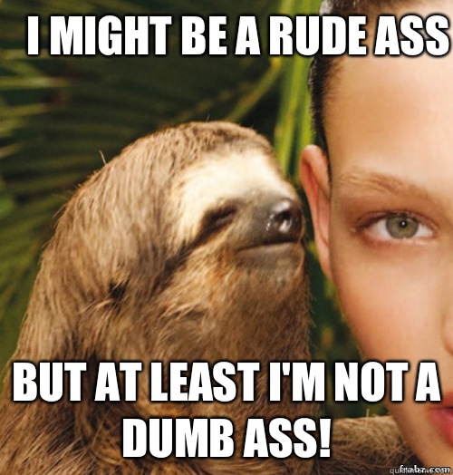 I might be a rude ass But at least I'm not a dumb ass! - I might be a rude ass But at least I'm not a dumb ass!  rape sloth