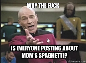 why the fuck Is everyone posting about mom's spaghetti?  Annoyed Picard