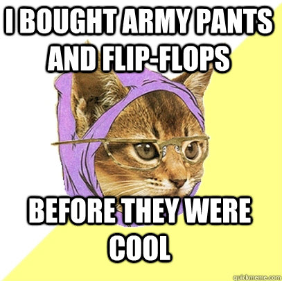 I bought army pants and flip-flops before they were cool  Hipster Kitty