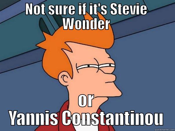 NOT SURE IF IT'S STEVIE WONDER OR YANNIS CONSTANTINOU Futurama Fry