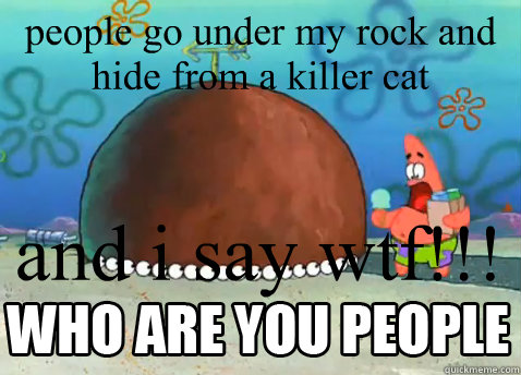 people go under my rock and hide from a killer cat and i say wtf!!!  Who Are You People Patrick Star